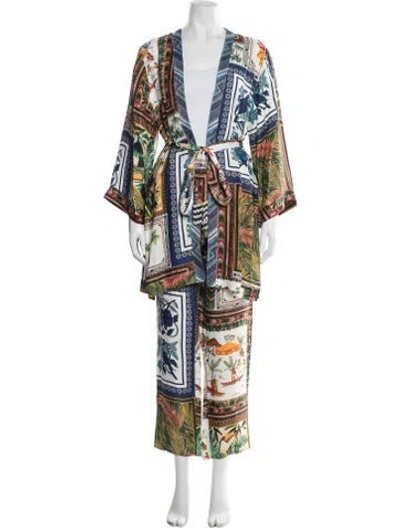 Pre-owned Farm Rio Printed Tassel Accents Lounge Set In Green