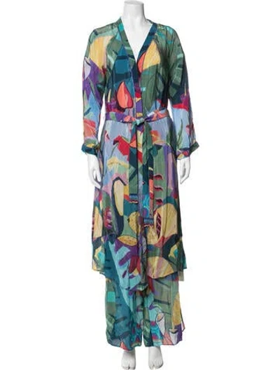 Pre-owned Farm Rio Printed Tassel Accents Pant Set In Blue