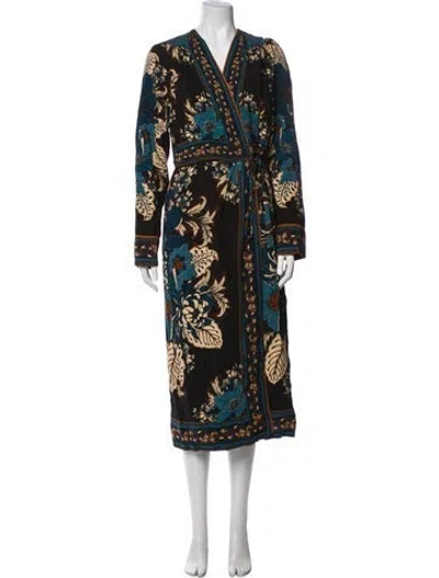 Pre-owned Farm Rio Printed Tassel Accents Robe W/ Tags In Blue