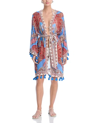 Farm Rio Printed Tassel Short Cover Up Robe In Multicolor