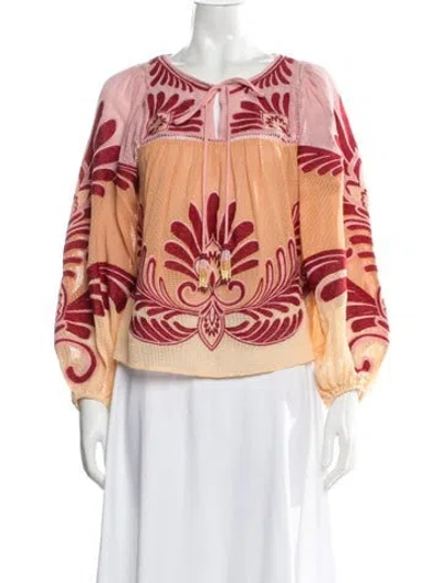 Pre-owned Farm Rio Printed Tie Neck Blouse In Multi