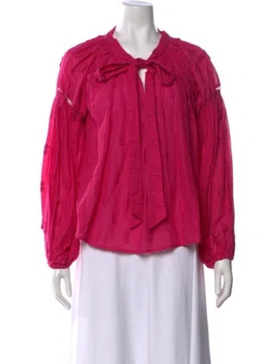 Pre-owned Farm Rio Printed Tie Neck Blouse In Pink