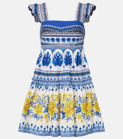 Farm Rio Printed Tiered Cotton Minidress In Multi