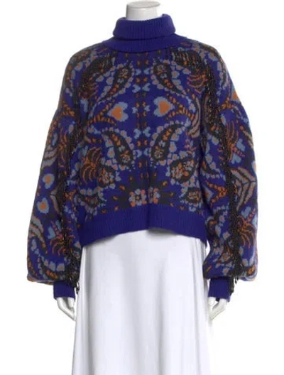 Pre-owned Farm Rio Printed Turtleneck Sweater In Blue