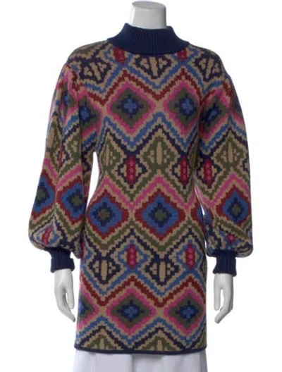 Pre-owned Farm Rio Printed Turtleneck Sweater In Blue