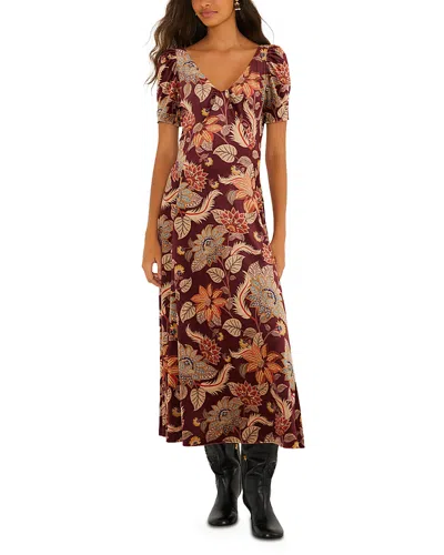 Farm Rio Printed Velvet Low Back Maxi Dress In Brown
