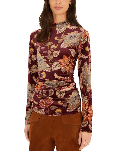 Farm Rio Printed Velvet Mock Neck Top In Brown