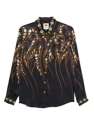 Farm Rio Printed Viscose Blouse In Black