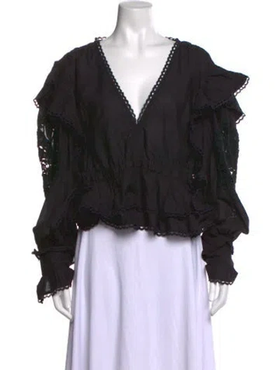 Pre-owned Farm Rio Printed V-neck Blouse In Black