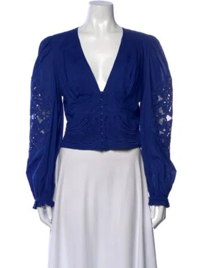Pre-owned Farm Rio Printed V-neck Blouse In Blue