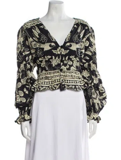 Pre-owned Farm Rio Printed V-neck Blouse In Multi