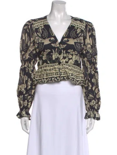 Pre-owned Farm Rio Printed V-neck Blouse In Multi