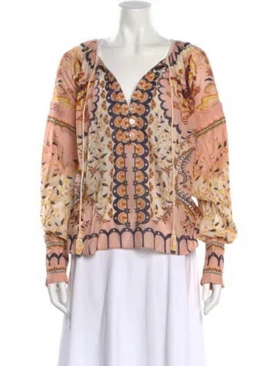Pre-owned Farm Rio Printed V-neck Blouse In Pink