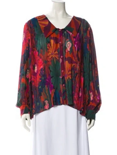 Pre-owned Farm Rio Printed V-neck Blouse In Red