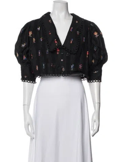 Pre-owned Farm Rio Printed V-neck Blouse W/ Tags In Blue