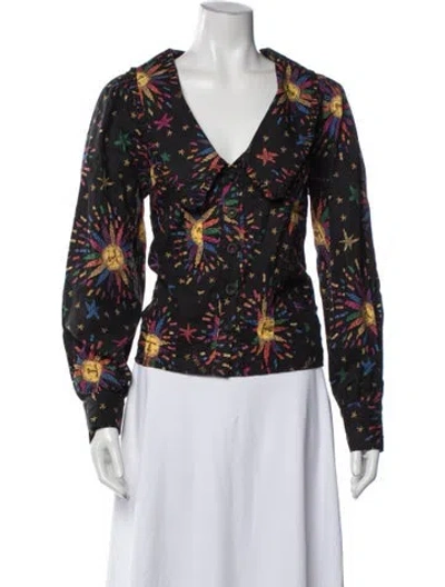 Pre-owned Farm Rio Printed V-neck Blouse W/ Tags In Multi