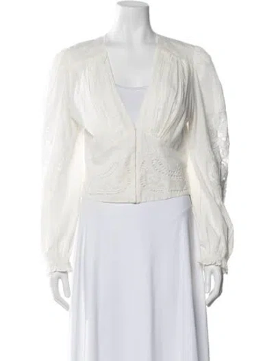 Pre-owned Farm Rio Printed V-neck Blouse In White
