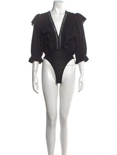 Pre-owned Farm Rio Printed V-neck Bodysuit In Black