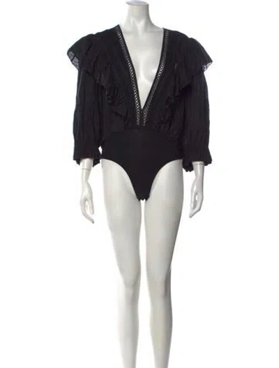 Pre-owned Farm Rio Printed V-neck Bodysuit In Black