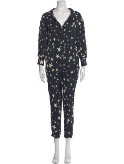 Pre-owned Farm Rio Printed V-neck Jumpsuit In Black