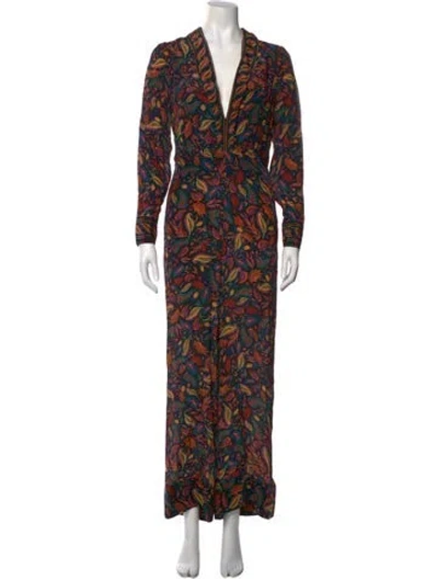 Pre-owned Farm Rio Printed V-neck Jumpsuit In Black
