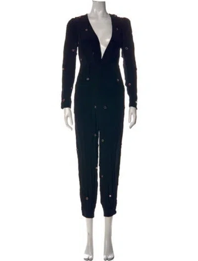 Pre-owned Farm Rio Printed V-neck Jumpsuit In Black