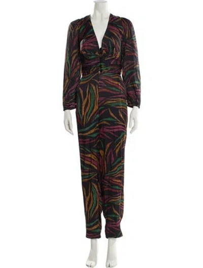 Pre-owned Farm Rio Printed V-neck Jumpsuit In Blue
