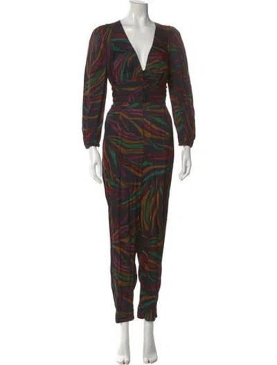 Pre-owned Farm Rio Printed V-neck Jumpsuit In Blue