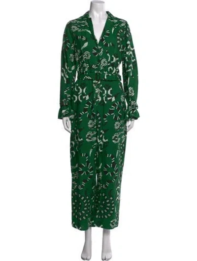 Pre-owned Farm Rio Printed V-neck Jumpsuit In Green