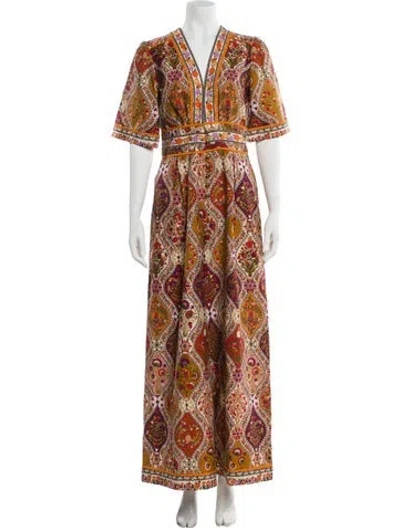 Pre-owned Farm Rio Printed V-neck Jumpsuit In Multi