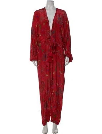 Pre-owned Farm Rio Printed V-neck Jumpsuit In Multi