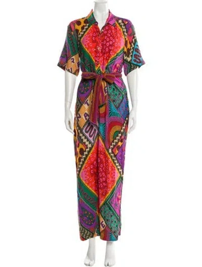 Pre-owned Farm Rio Printed V-neck Jumpsuit In Orange