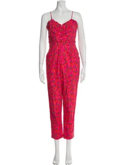 Pre-owned Farm Rio Printed V-neck Jumpsuit In Pink