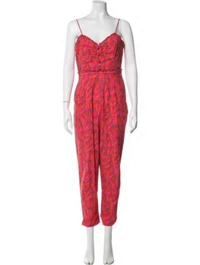 Pre-owned Farm Rio Printed V-neck Jumpsuit In Pink