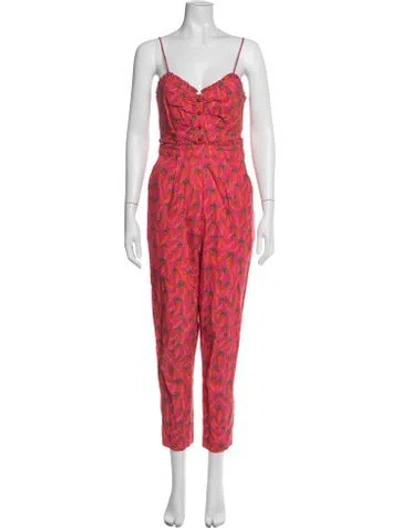Pre-owned Farm Rio Printed V-neck Jumpsuit In Pink
