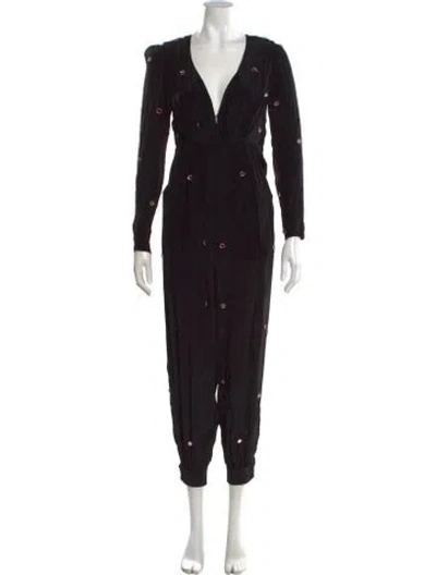 Pre-owned Farm Rio Printed V-neck Jumpsuit W/ Tags In Black
