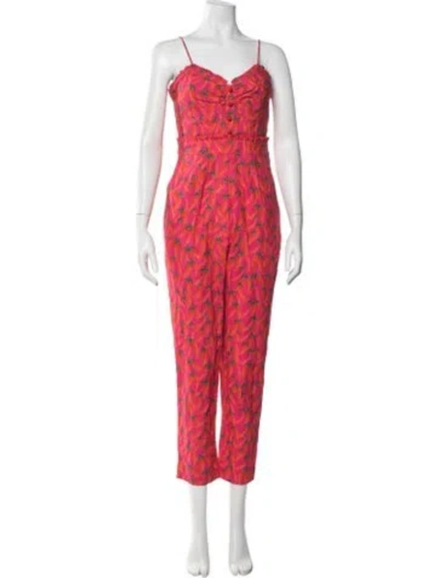 Pre-owned Farm Rio Printed V-neck Jumpsuit W/ Tags In Pink
