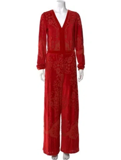 Pre-owned Farm Rio Printed V-neck Jumpsuit W/ Tags In Red
