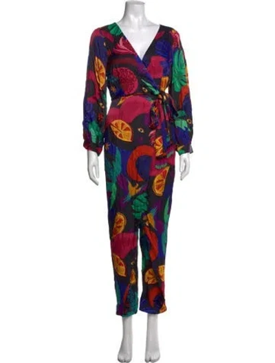 Pre-owned Farm Rio Printed V-neck Jumpsuit W/ Tags In Red