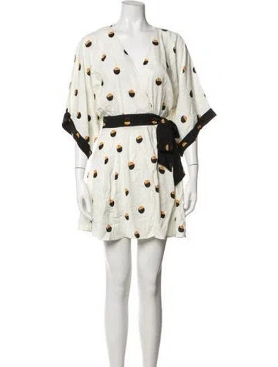 Pre-owned Farm Rio Printed V-neck Jumpsuit In White