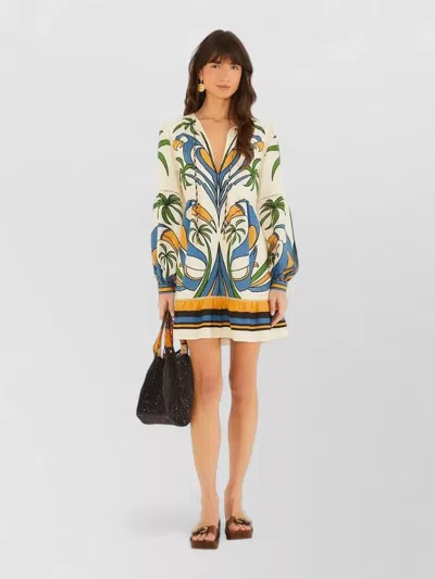 Farm Rio Printed V-neck Long-sleeve Mini Dress In Red