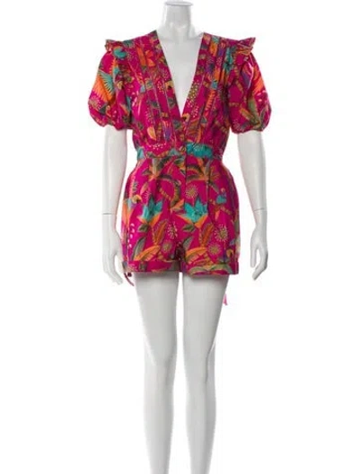 Pre-owned Farm Rio Printed V-neck Romper In Multi