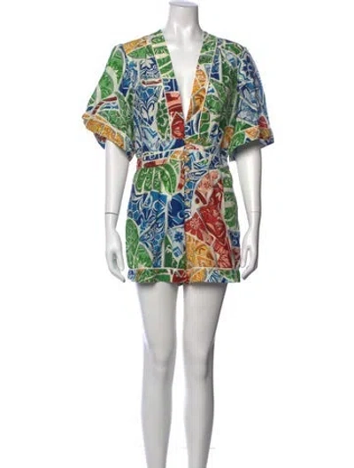 Pre-owned Farm Rio Printed V-neck Romper In Neutral