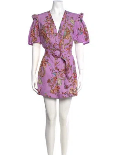 Pre-owned Farm Rio Printed V-neck Romper In Purple