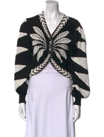 Pre-owned Farm Rio Printed V-neck Sweater In Black