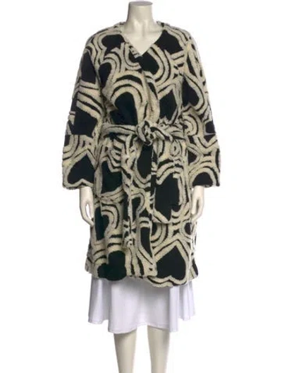 Pre-owned Farm Rio Printed V-neck Sweater In Black