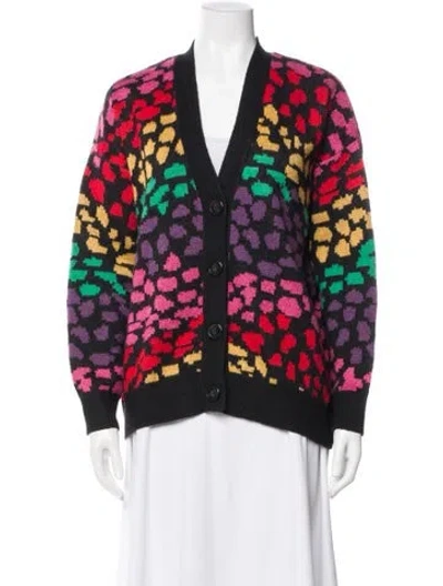 Pre-owned Farm Rio Printed V-neck Sweater In Black