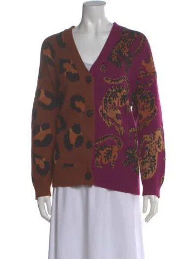 Pre-owned Farm Rio Printed V-neck Sweater In Brown