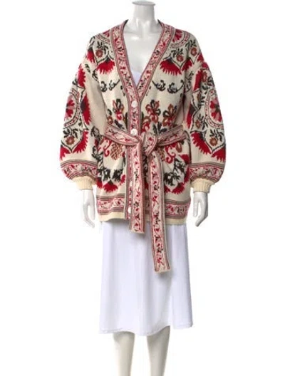Pre-owned Farm Rio Printed V-neck Sweater In Neutral