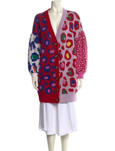 Pre-owned Farm Rio Printed V-neck Sweater In Pink